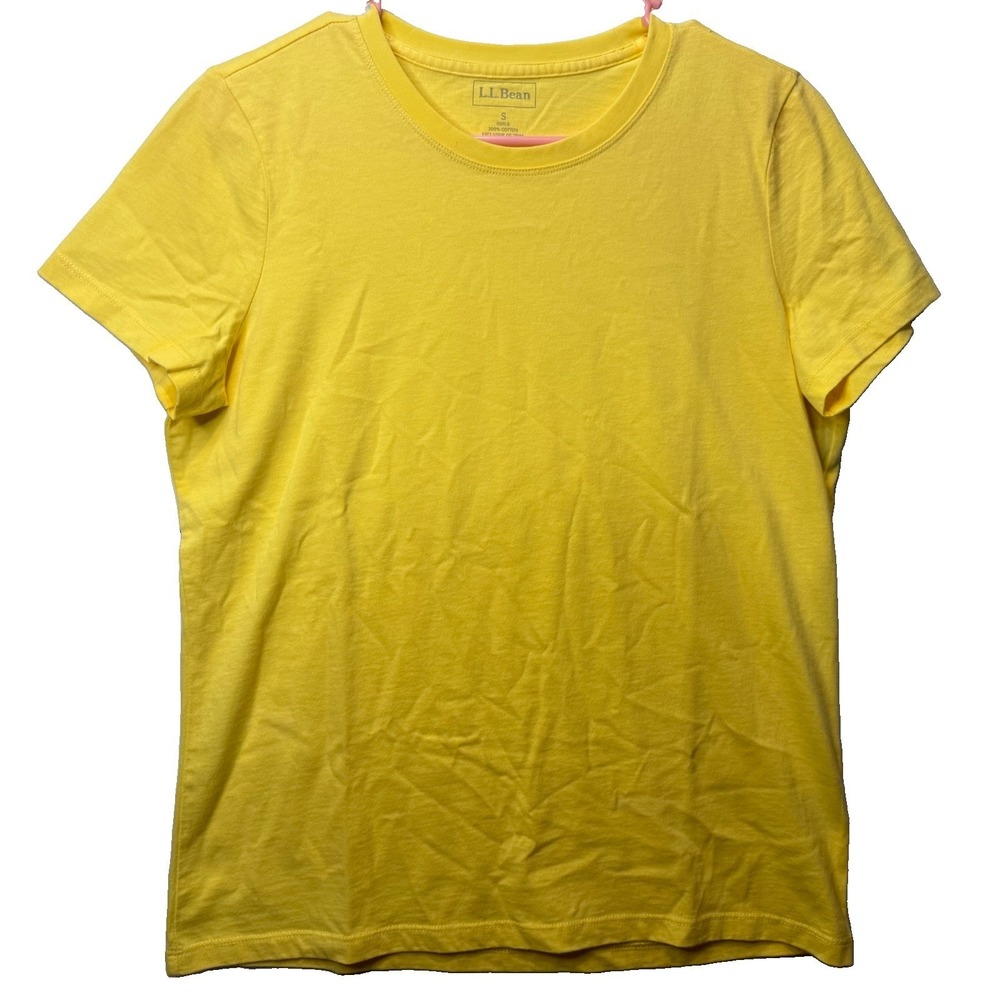 LL Bean Tee Shirt Small Soft Comfy Cheerful Yellow Scoop Neckline 100% Cotton